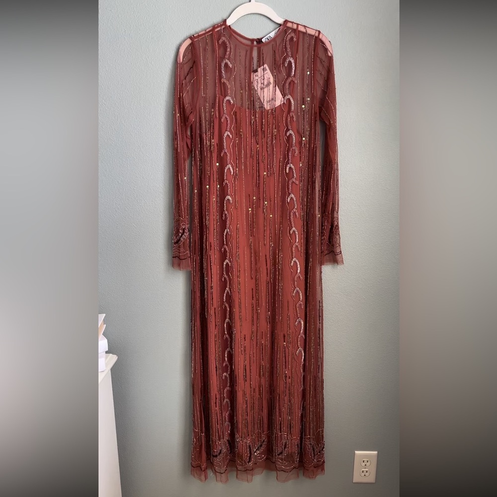 NWT ZARA LONG BEADED DRESS SMALL